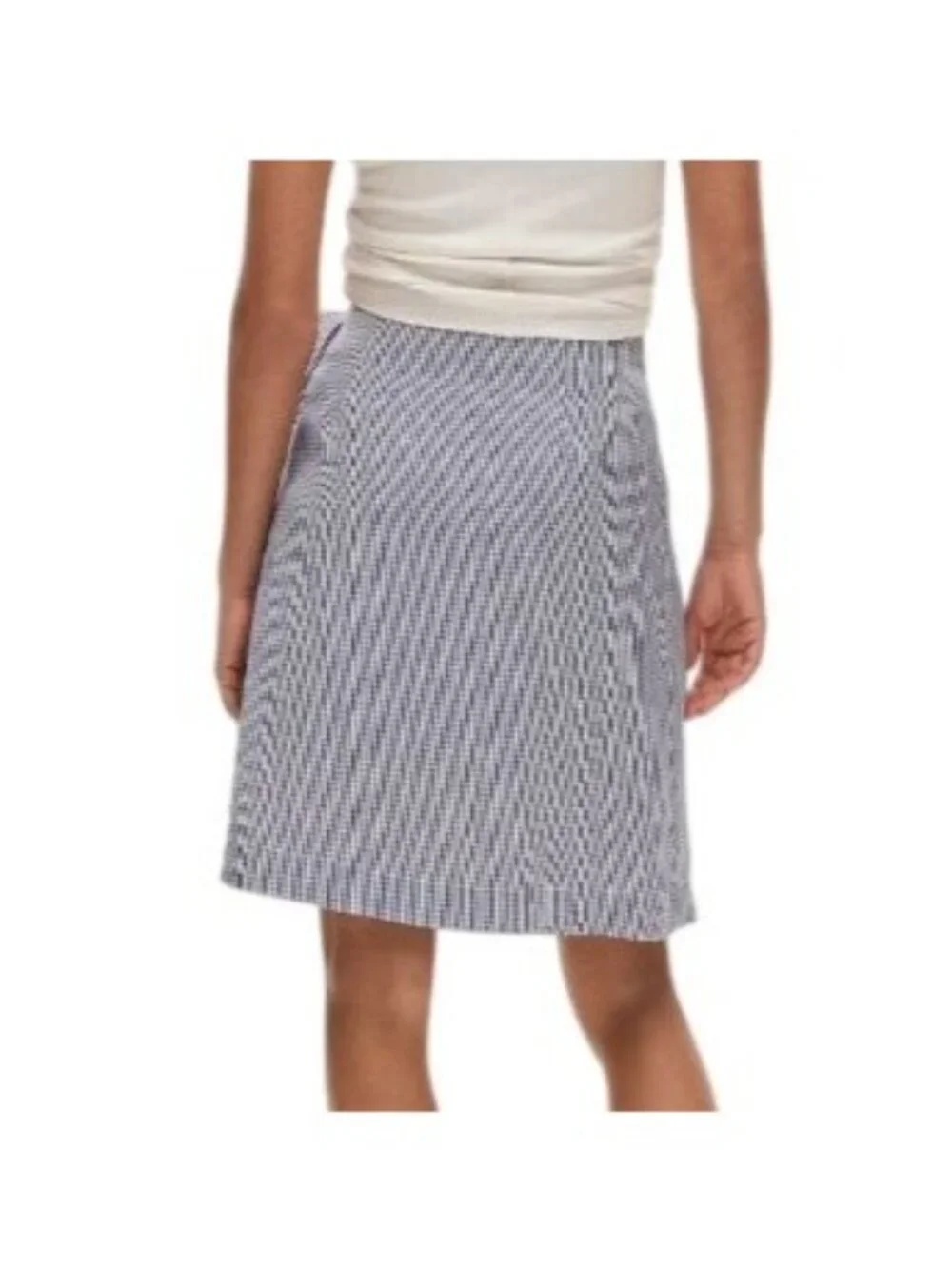 NWT J.Crew Faux Wrap Skirt Sz 6 Blue White Gingham Preppy Coastal Knee Length